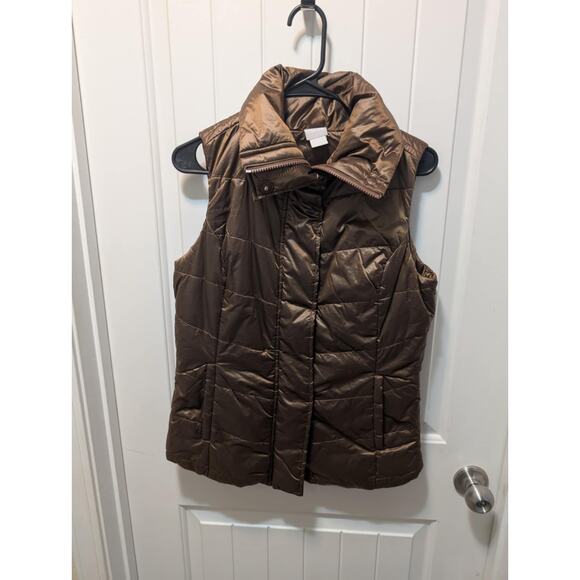 Chico's Zenergy Shiny Brown Full Zip Puffer Vest Casual Work School Size 0 - Picture 1 of 6